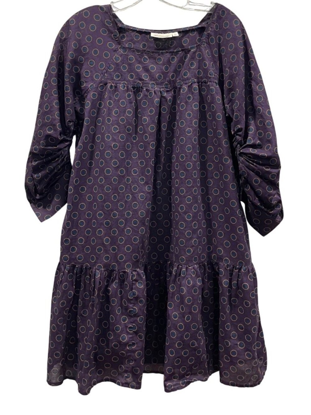 Happy Nature Polka Dot Mini Dress S Purple Ruffled Cotton Boho Retro Rockabilly